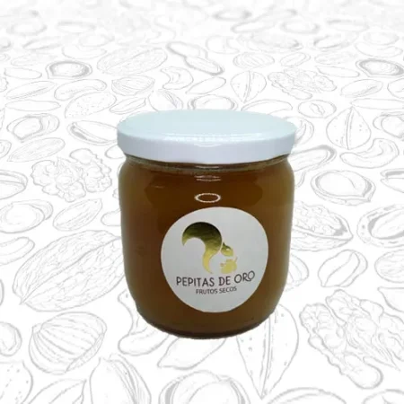 Frasco de vidrio con miel de abeja de 1/2Kg.